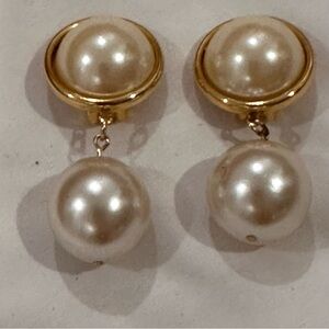Elegant Gold and Pearl Clip on Drop Earrings
